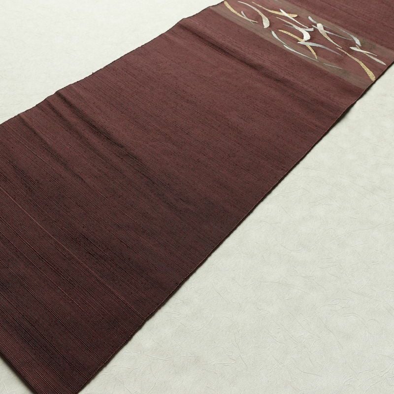 名古屋帯 太鼓柄 良品 正絹 幾何学柄・抽象柄 松葉仕立て なごや帯 リサイクル帯 帯 小豆・エンジ_画像9