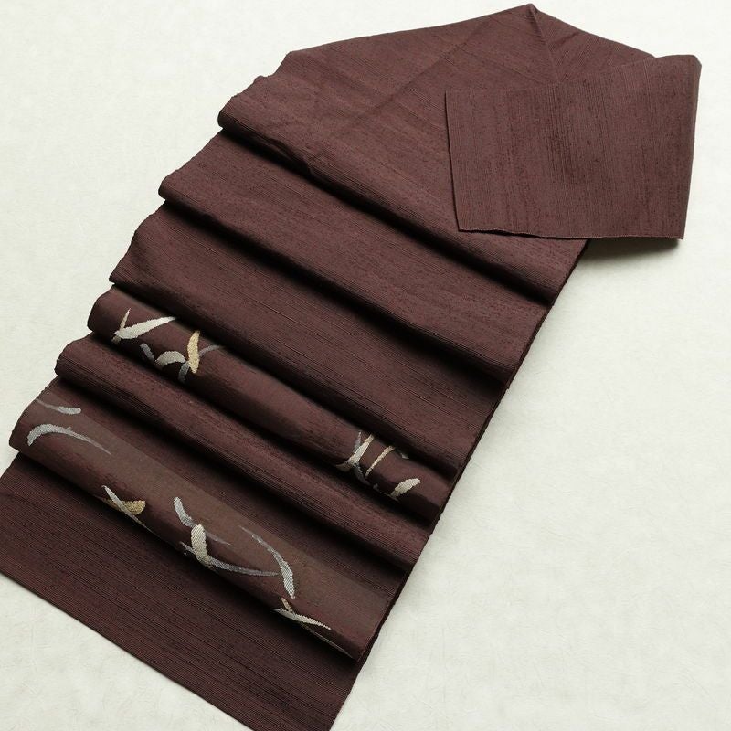 名古屋帯 太鼓柄 良品 正絹 幾何学柄・抽象柄 松葉仕立て なごや帯 リサイクル帯 帯 小豆・エンジ_画像19