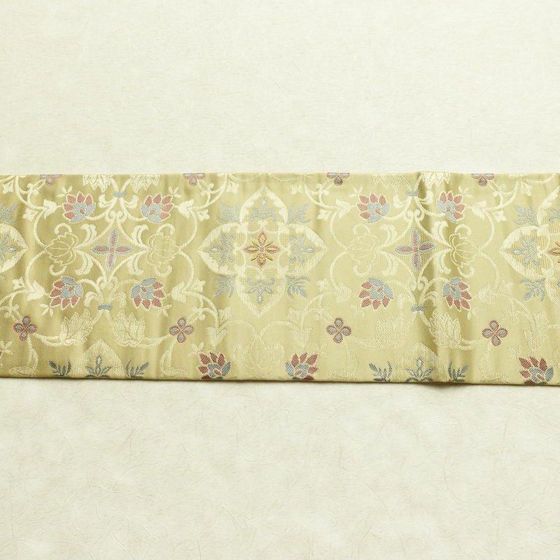 名古屋帯 六通柄 正絹 木の葉・植物柄 名古屋仕立て なごや帯 リサイクル帯 帯 金糸 ベージュ_画像13