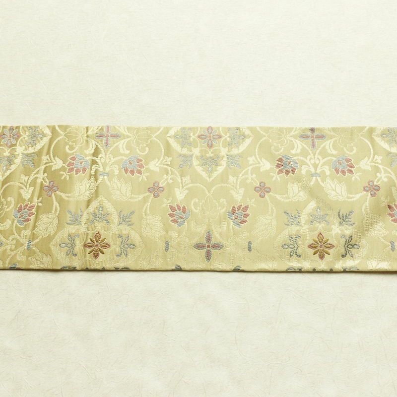 名古屋帯 六通柄 正絹 木の葉・植物柄 名古屋仕立て なごや帯 リサイクル帯 帯 金糸 ベージュ_画像14