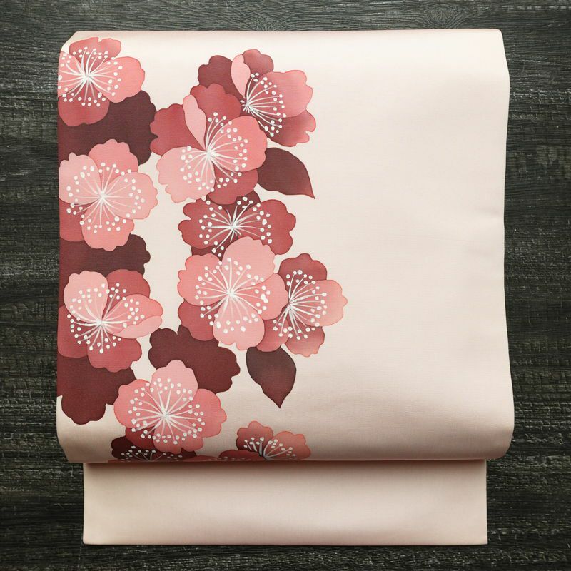 名古屋帯 太鼓柄 正絹 花柄 名古屋仕立て なごや帯 リサイクル帯 帯 シンプル 桜 ピンク_画像1