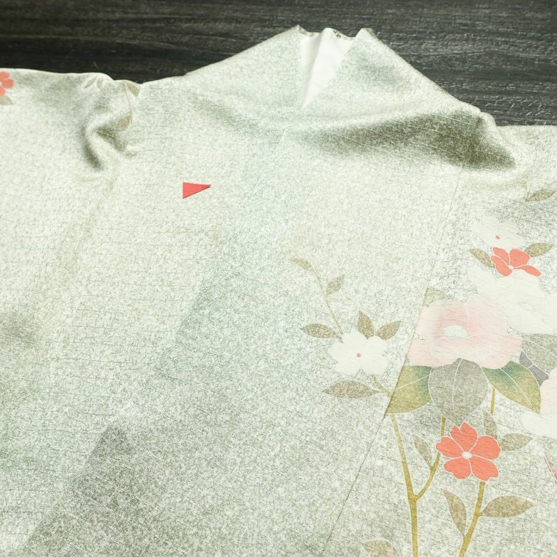 訪問着 良品 正絹 花柄 袷仕立て 身丈159.5cm 裄丈70cm リサイクル着物 着物 箔 入学式 卒業式 七五三 お宮参り フォーマル 緑・うぐいす色_画像14