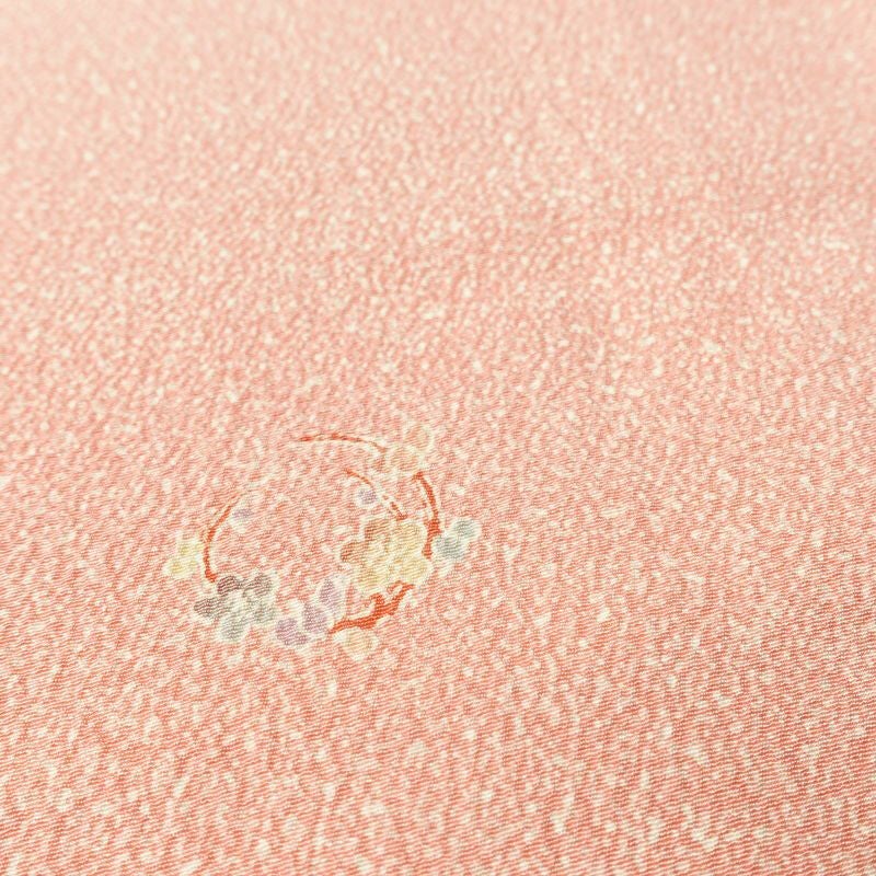 小紋 縮緬 正絹 木の葉・植物柄 袷仕立て 身丈165cm 裄丈67cm リサイクル着物 着物 ピンク_画像9