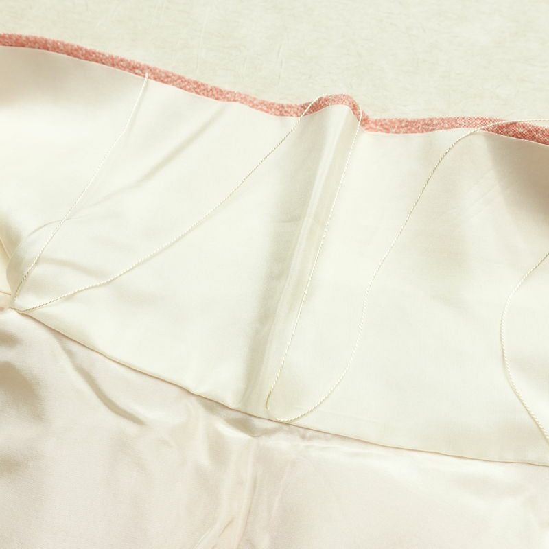 小紋 縮緬 正絹 木の葉・植物柄 袷仕立て 身丈165cm 裄丈67cm リサイクル着物 着物 ピンク_画像19