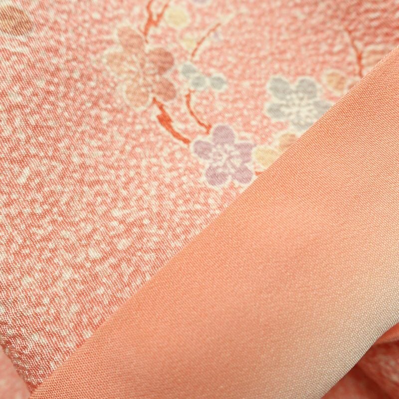 小紋 縮緬 正絹 木の葉・植物柄 袷仕立て 身丈165cm 裄丈67cm リサイクル着物 着物 ピンク_画像21