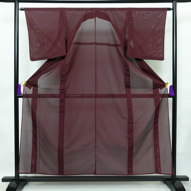 盛夏 色無地 良品 夏用 絽 ポリエステル 無地 単衣仕立て 身丈156.5cm 裄丈63.5cm リサイクル着物 着物 薄物 お茶会 シンプル 紫・藤色_画像1