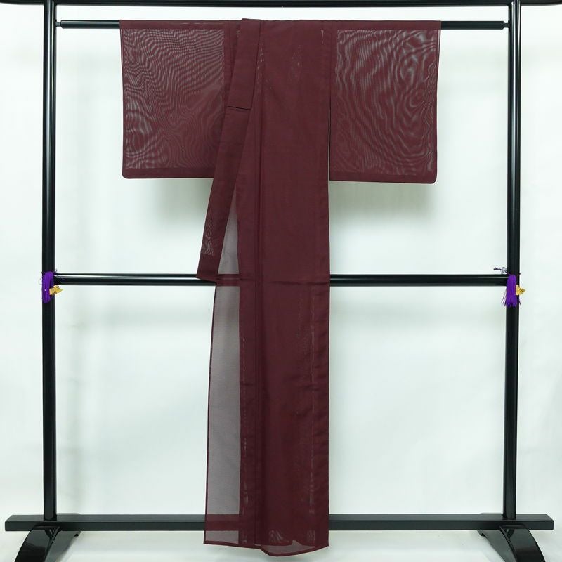 盛夏 色無地 良品 夏用 絽 ポリエステル 無地 単衣仕立て 身丈156.5cm 裄丈63.5cm リサイクル着物 着物 薄物 お茶会 シンプル 紫・藤色_画像2