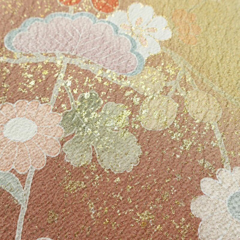 訪問着 良品 正絹 古典柄 袷仕立て 身丈164cm 裄丈68cm リサイクル着物 着物 箔 入学式 卒業式 七五三 お宮参り 盛り上げ箔 フォーマル 松 菊 ベージュ_画像10