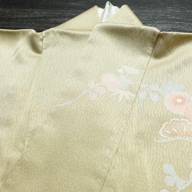 訪問着 良品 正絹 古典柄 袷仕立て 身丈164cm 裄丈68cm リサイクル着物 着物 箔 入学式 卒業式 七五三 お宮参り 盛り上げ箔 フォーマル 松 菊 ベージュ_画像17