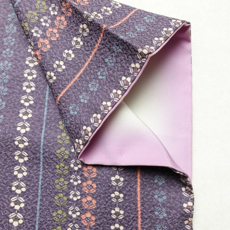 小紋 総柄 正絹 縞柄・線柄 袷仕立て 身丈156.5cm 裄丈64cm リサイクル着物 着物 紫・藤色_画像12