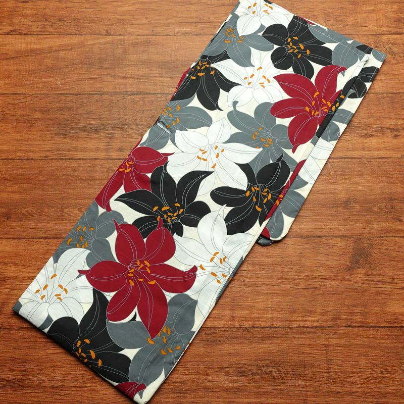 新品 浴衣 帯 2点セット 女性用 綿 平織 古典柄 浴衣 半幅帯 未使用品 百合 ゆり_画像3