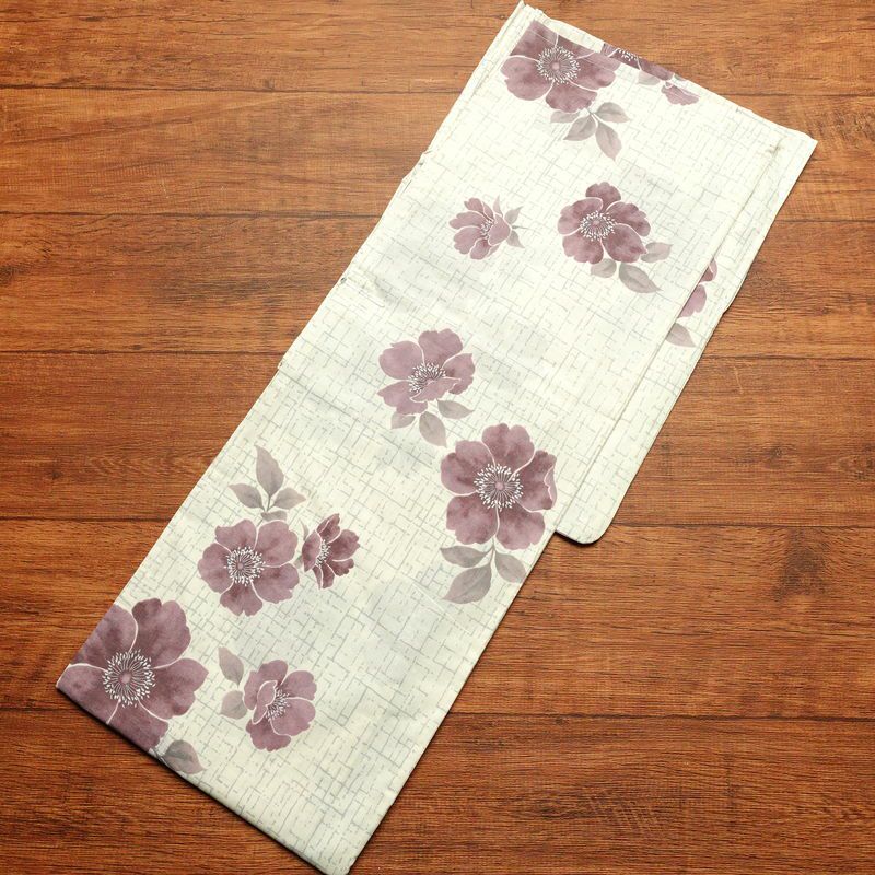 新品 浴衣 帯 2点セット 女性用 綿 平織 古典柄 浴衣 半幅帯 未使用品 小花 くすみピンク_画像3