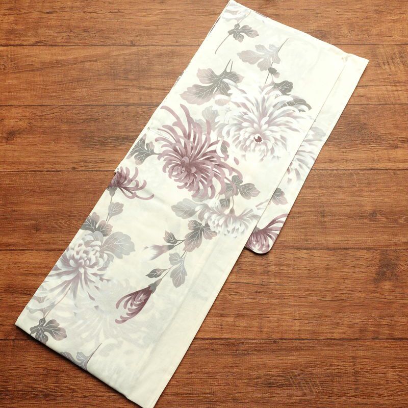 新品 浴衣 帯 2点セット 女性用 綿 平織 古典柄 浴衣 半幅帯 未使用品 乱菊 くすみピンク_画像3