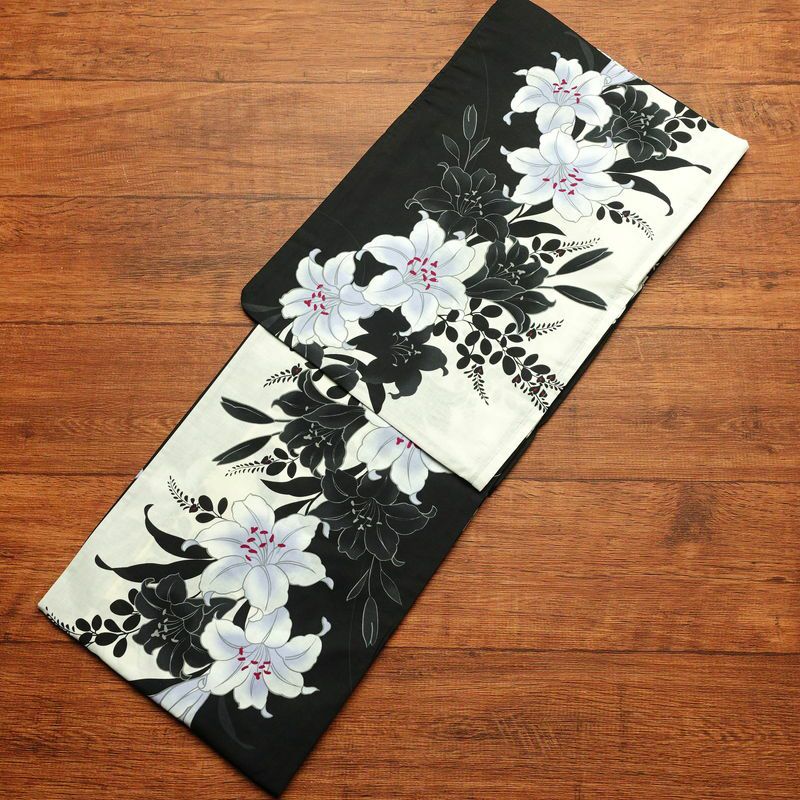 新品 浴衣 帯 2点セット 女性用 綿 平織 古典柄 浴衣 半幅帯 未使用品 百合 萩 しっとり_画像2