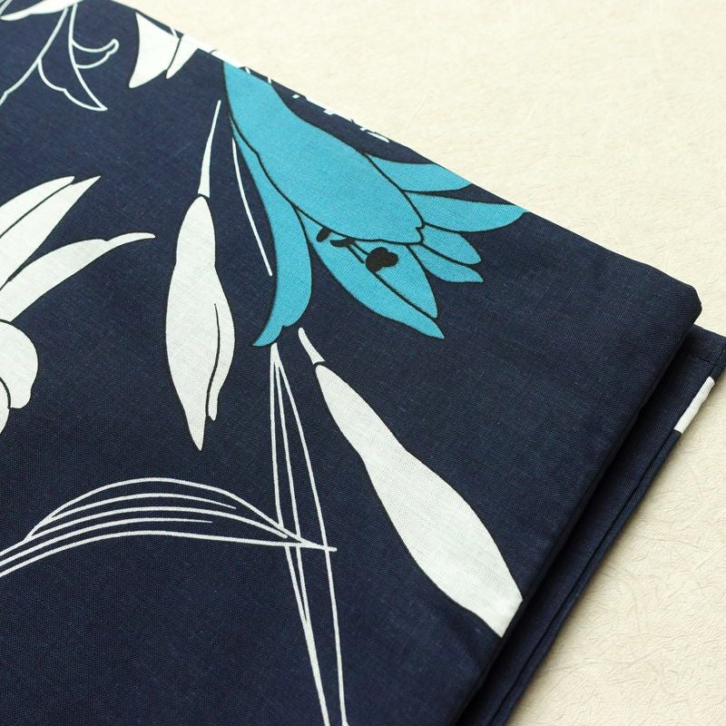 新品 浴衣 帯 2点セット 女性用 綿 平織 古典柄 浴衣 半幅帯 未使用品 百合 紺_画像10
