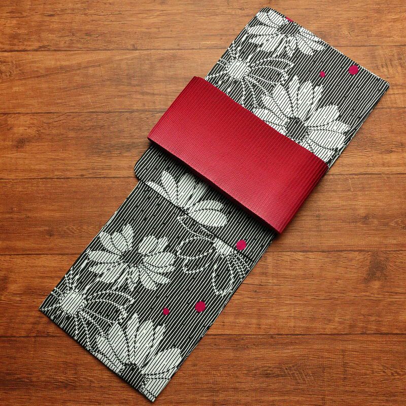 新品 浴衣 帯 2点セット 女性用 綿 平織 古典柄 浴衣 半幅帯 未使用品 花 細縞_画像1