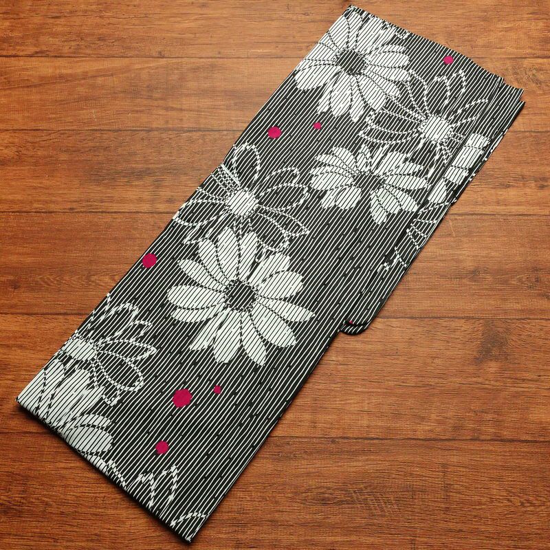 新品 浴衣 帯 2点セット 女性用 綿 平織 古典柄 浴衣 半幅帯 未使用品 花 細縞_画像3