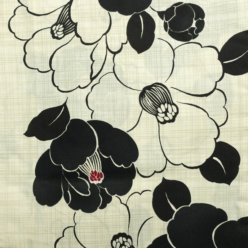 新品 浴衣 帯 2点セット 女性用 綿 平織 古典柄 浴衣 半幅帯 未使用品 椿 白黒 しっとり_画像4