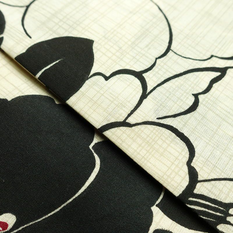 新品 浴衣 帯 2点セット 女性用 綿 平織 古典柄 浴衣 半幅帯 未使用品 椿 白黒 しっとり_画像13