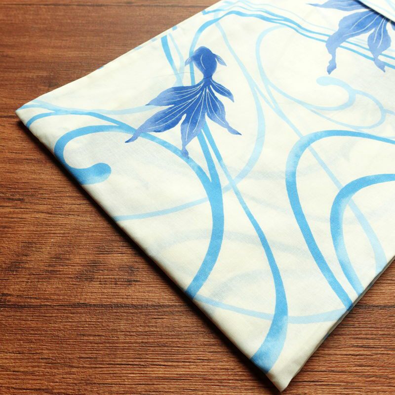 新品 浴衣 帯 2点セット 女性用 綿 平織 古典柄 浴衣 半幅帯 未使用品 金魚 青_画像14