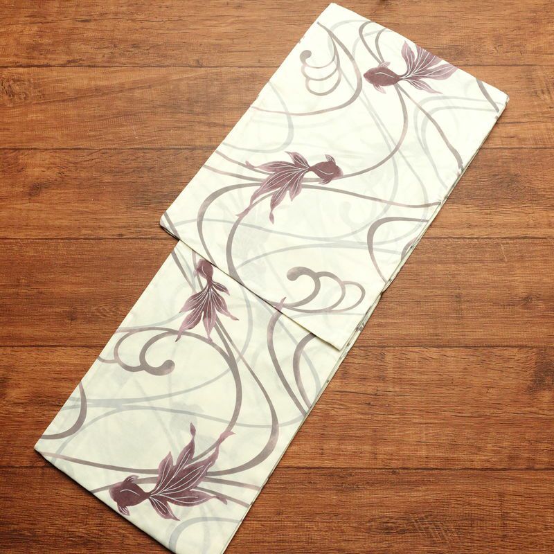 新品 浴衣 帯 2点セット 女性用 綿 平織 古典柄 浴衣 半幅帯 未使用品 金魚 くすみピンク_画像2