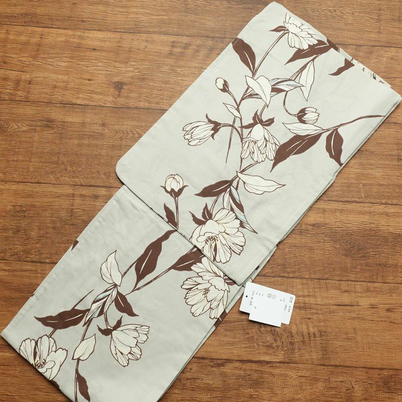 新品 浴衣 女性用 綿 平織 古典柄 浴衣 未使用品 花柄 グレー新品 浴衣 女性用 綿 平織 古典柄 浴衣 未使用品 花柄 グレー_1