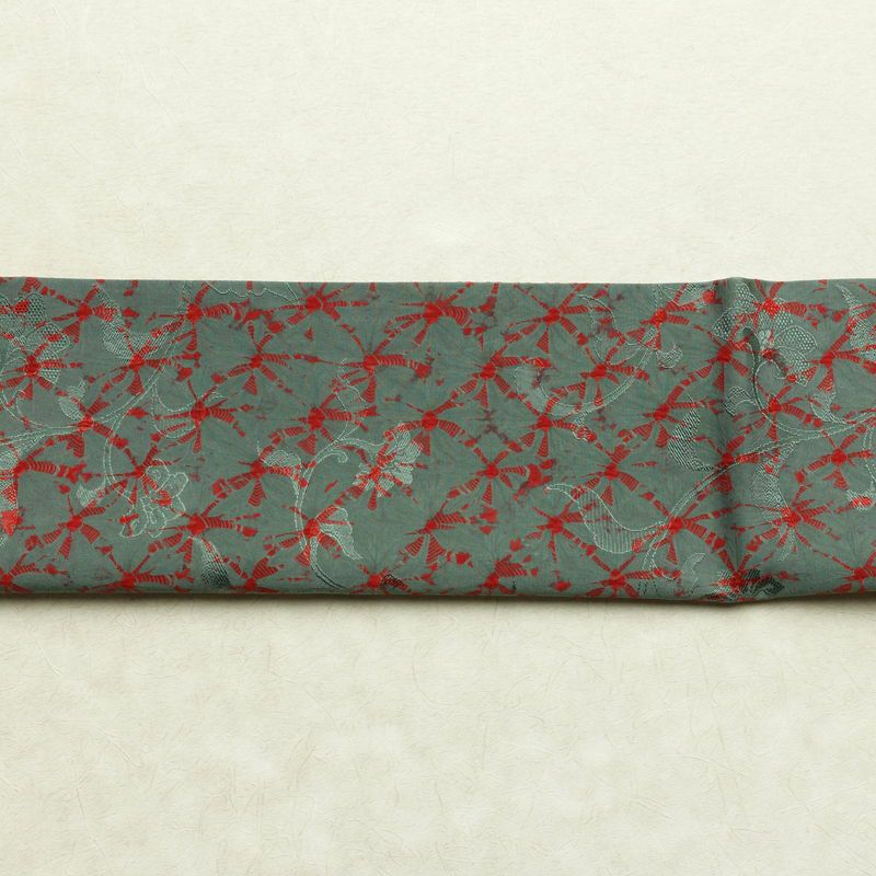名古屋帯 全通柄 良品 正絹 古典柄 通し仕立て なごや帯 リサイクル帯 帯 緑・うぐいす色_画像17