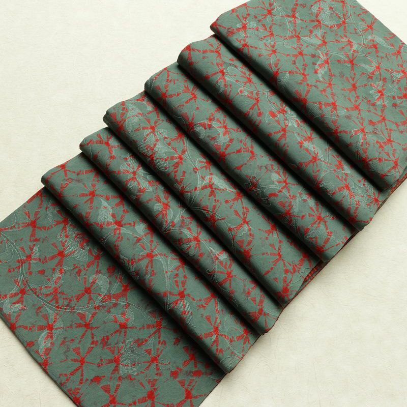 名古屋帯 全通柄 良品 正絹 古典柄 通し仕立て なごや帯 リサイクル帯 帯 緑・うぐいす色_画像19