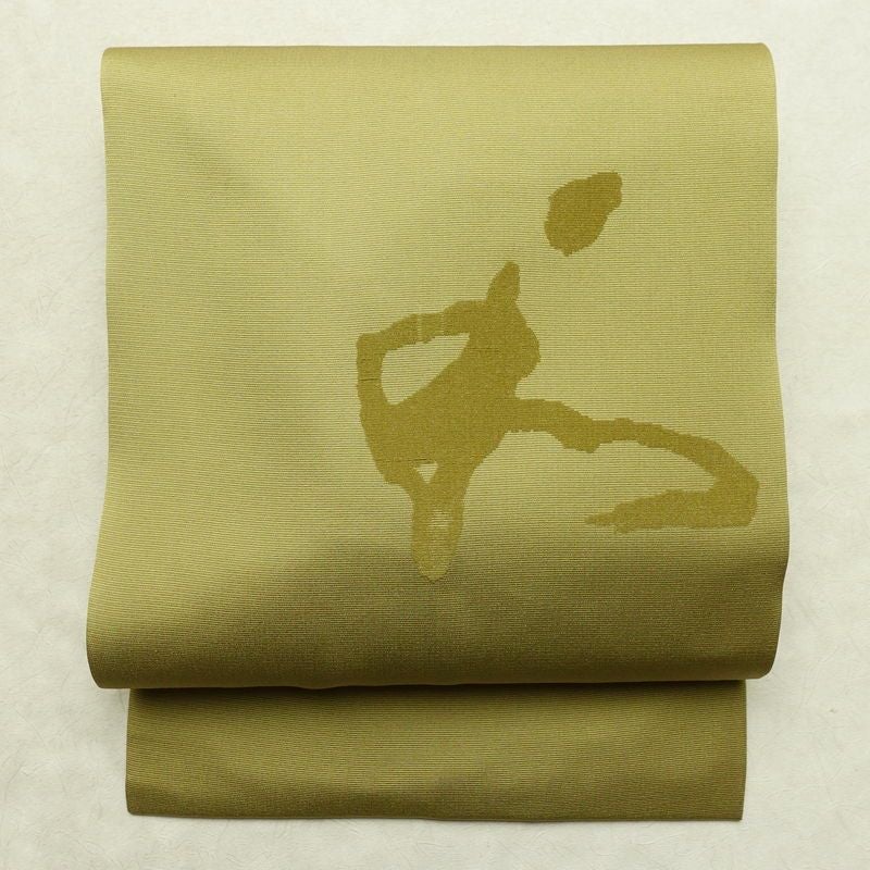 名古屋帯 太鼓柄 美品 正絹 その他の柄 名古屋仕立て なごや帯 リサイクル帯 帯 緑・うぐいす色_画像1