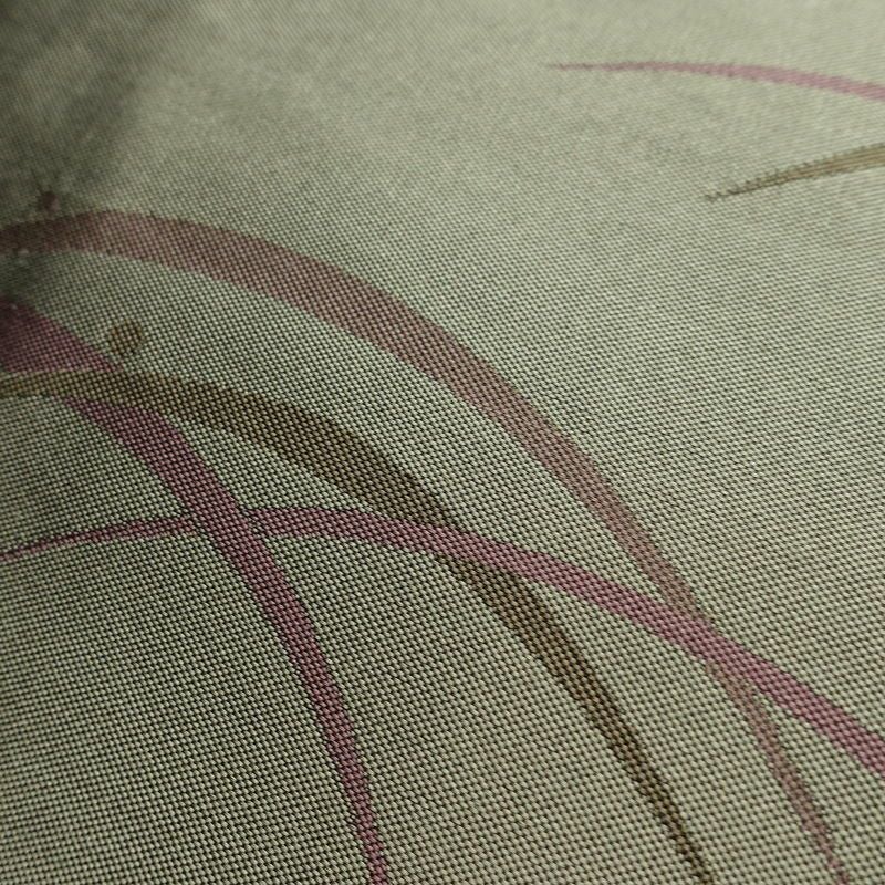 名古屋帯 全通柄 良品 正絹 木の葉・植物柄 名古屋仕立て なごや帯 リサイクル帯 露芝 帯 緑・うぐいす色_画像6