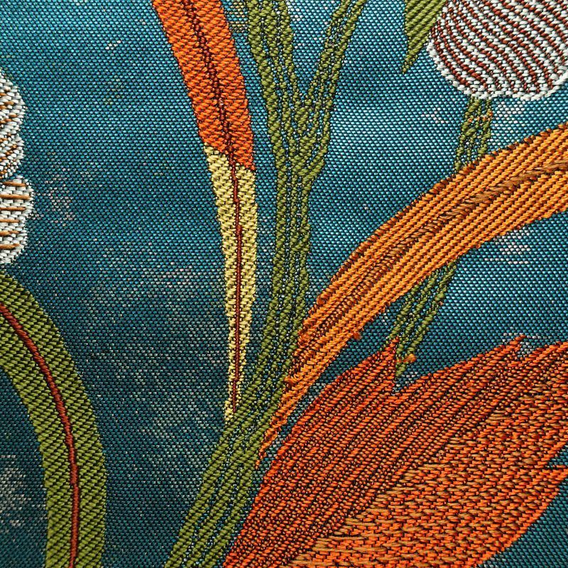 名古屋帯 太鼓柄 正絹 花柄 通し仕立て なごや帯 リサイクル帯 帯 引箔 青・紺_画像4