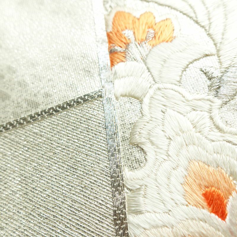 名古屋帯 太鼓柄 正絹 幾何学柄・抽象柄 名古屋仕立て なごや帯 リサイクル帯 銀駒刺繍 帯 刺繍 箔 金・銀_画像7