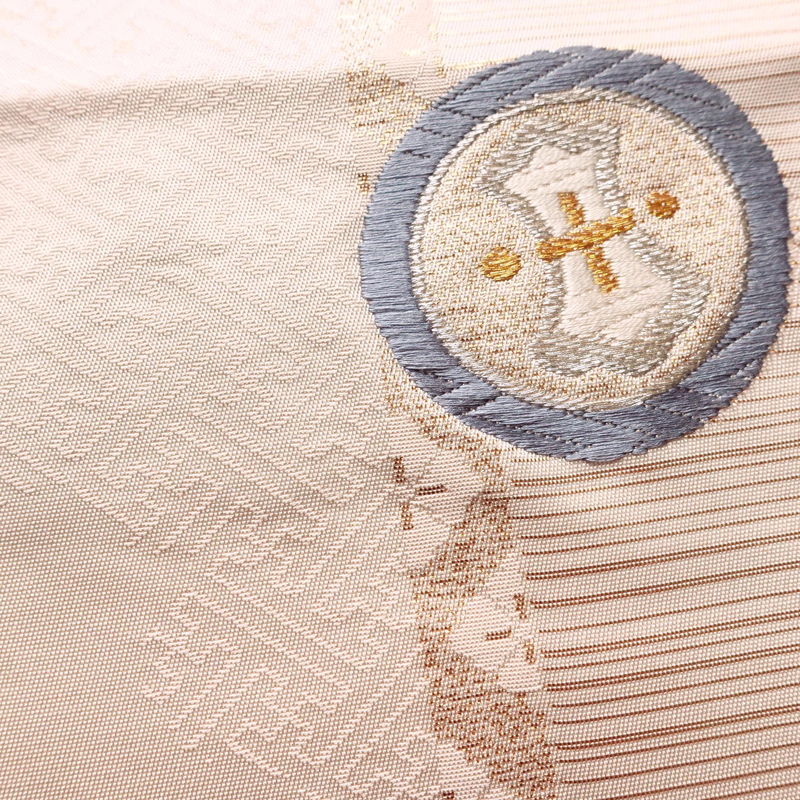 名古屋帯 太鼓柄 正絹 古典柄 名古屋仕立て なごや帯 リサイクル帯 帯 引箔 蝶 ピンク_画像4