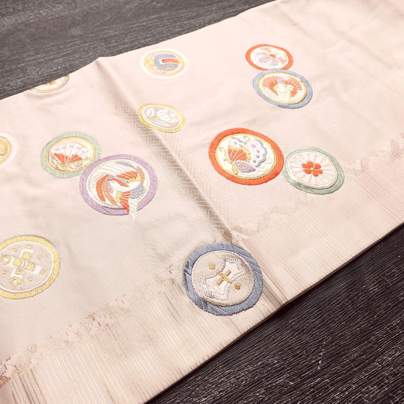 名古屋帯 太鼓柄 正絹 古典柄 名古屋仕立て なごや帯 リサイクル帯 帯 引箔 蝶 ピンク_画像13