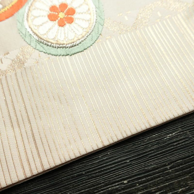 名古屋帯 太鼓柄 正絹 古典柄 名古屋仕立て なごや帯 リサイクル帯 帯 引箔 蝶 ピンク_画像14