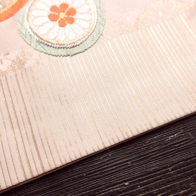 名古屋帯 太鼓柄 正絹 古典柄 名古屋仕立て なごや帯 リサイクル帯 帯 引箔 蝶 ピンク_画像14