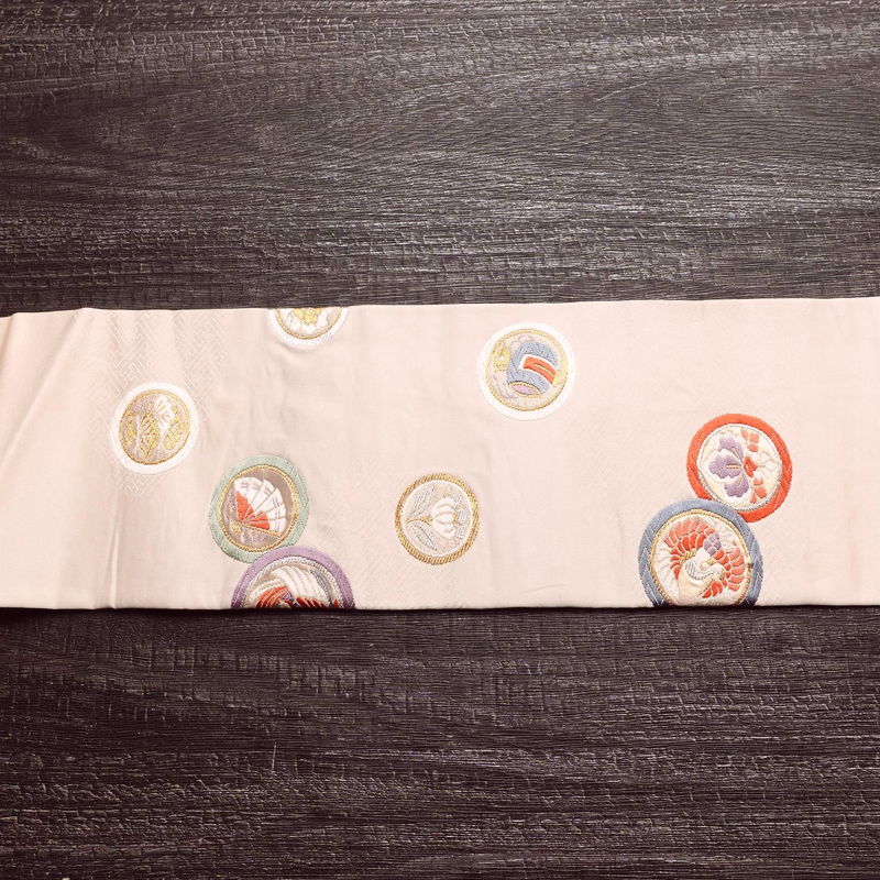 名古屋帯 太鼓柄 正絹 古典柄 名古屋仕立て なごや帯 リサイクル帯 帯 引箔 蝶 ピンク_画像15