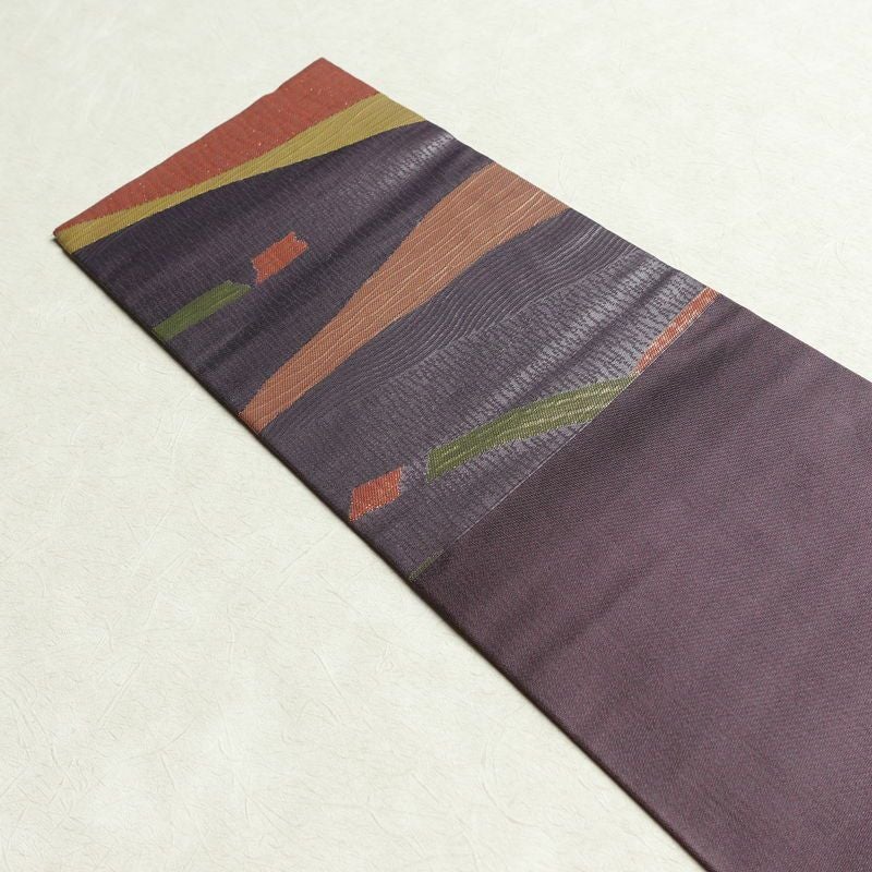 名古屋帯 六通柄 良品 正絹 幾何学柄・抽象柄 名古屋仕立て なごや帯 リサイクル帯 帯 紫・藤色_画像16