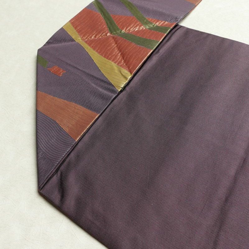 名古屋帯 六通柄 良品 正絹 幾何学柄・抽象柄 名古屋仕立て なごや帯 リサイクル帯 帯 紫・藤色_画像19