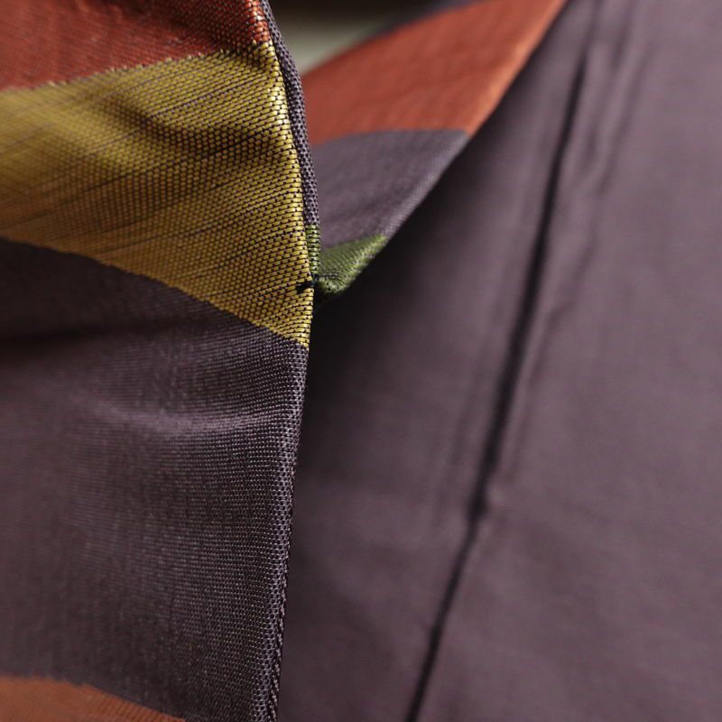 名古屋帯 六通柄 良品 正絹 幾何学柄・抽象柄 名古屋仕立て なごや帯 リサイクル帯 帯 紫・藤色_画像20