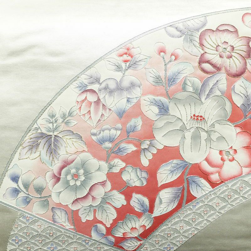 名古屋帯 太鼓柄 正絹 花柄 通し仕立て なごや帯 リサイクル帯 帯 金糸 銀糸 白_画像2