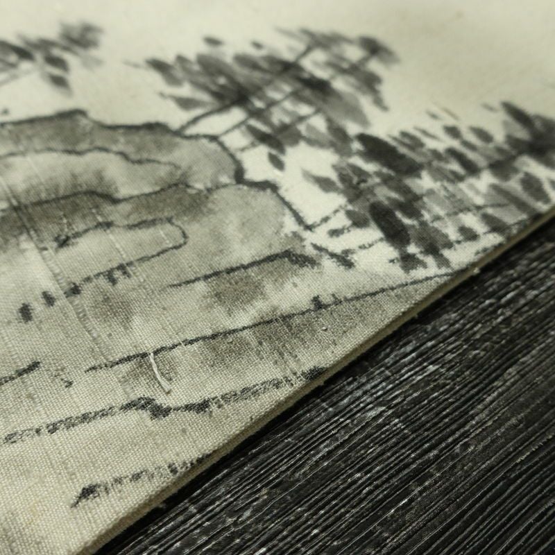 名古屋帯 太鼓柄 正絹 風景柄 名古屋仕立て なごや帯 リサイクル帯 帯 髭紬 シンプル クリーム_画像12