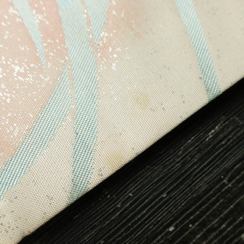 名古屋帯 太鼓柄 正絹 花柄 名古屋仕立て なごや帯 リサイクル帯 帯 金糸 ピンク_画像10