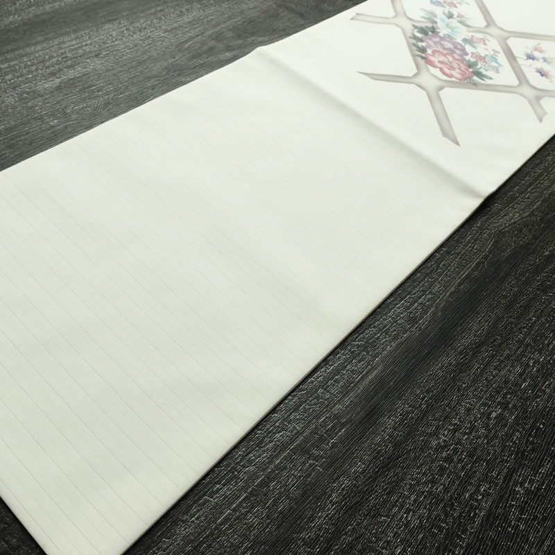 名古屋帯 太鼓柄 美品 夏用 ポリエステル 花柄 名古屋仕立て なごや帯 リサイクル帯 帯 シンプル 白_画像9