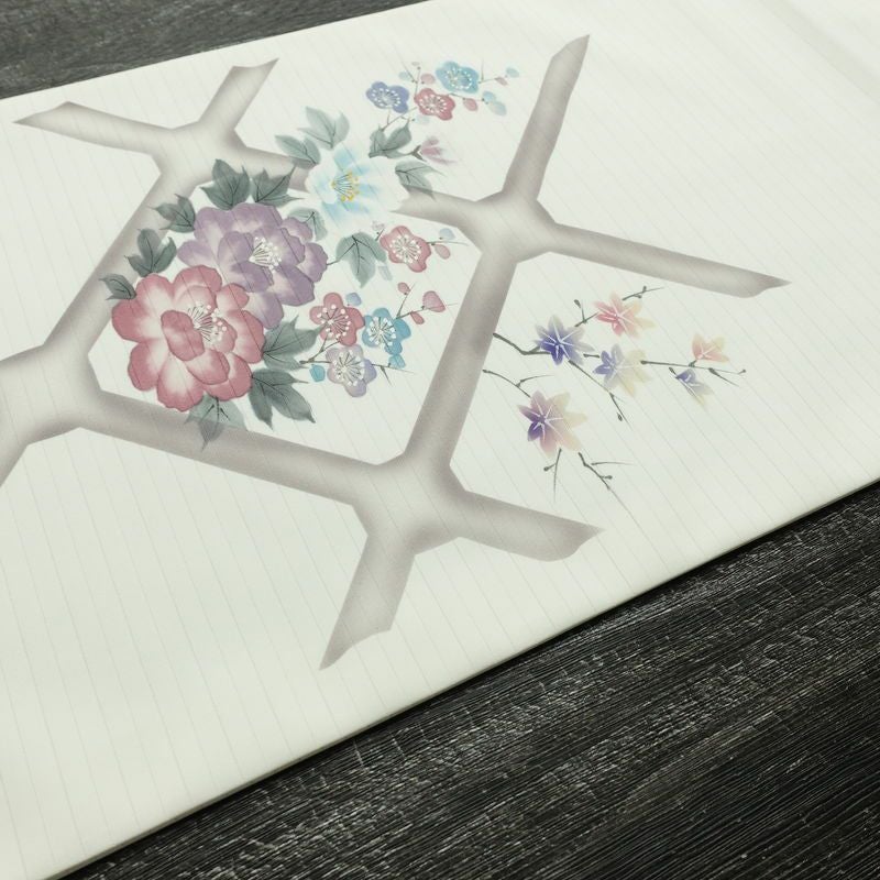 名古屋帯 太鼓柄 美品 夏用 ポリエステル 花柄 名古屋仕立て なごや帯 リサイクル帯 帯 シンプル 白_画像12