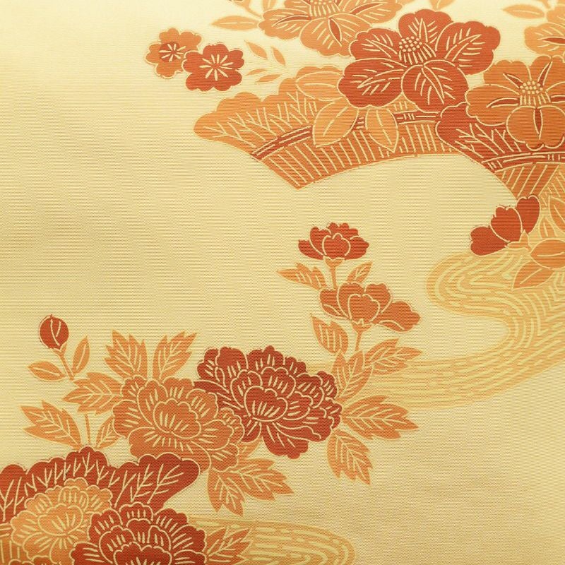 名古屋帯 太鼓柄 正絹 花柄 名古屋仕立て なごや帯 リサイクル帯 帯 黄・黄土色_画像2
