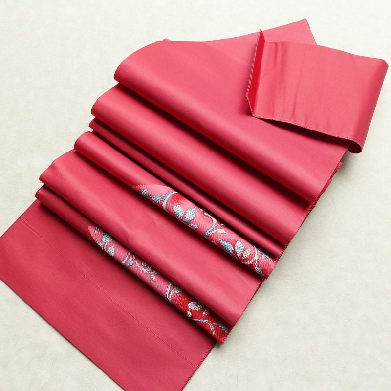 名古屋帯 太鼓柄 正絹 木の葉・植物柄 松葉仕立て なごや帯 リサイクル帯 帯 シンプル ピンク_画像20