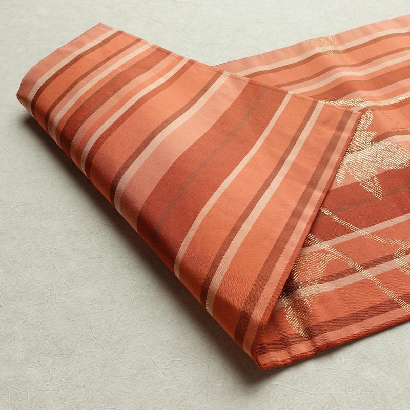 名古屋帯 六通柄 正絹 縞柄・線柄 名古屋仕立て なごや帯 リサイクル帯 帯 金糸 多色使い_画像9