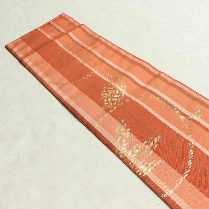 名古屋帯 六通柄 正絹 縞柄・線柄 名古屋仕立て なごや帯 リサイクル帯 帯 金糸 多色使い_画像16