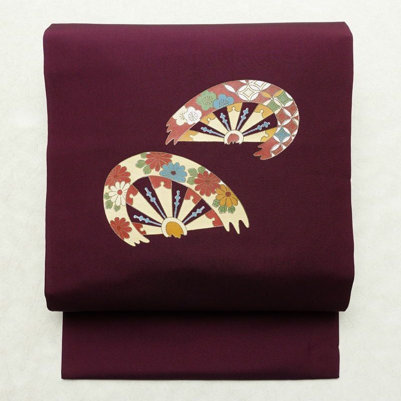 名古屋帯 太鼓柄 正絹 古典柄 名古屋仕立て 金彩 シンプル 紫・藤色_画像1